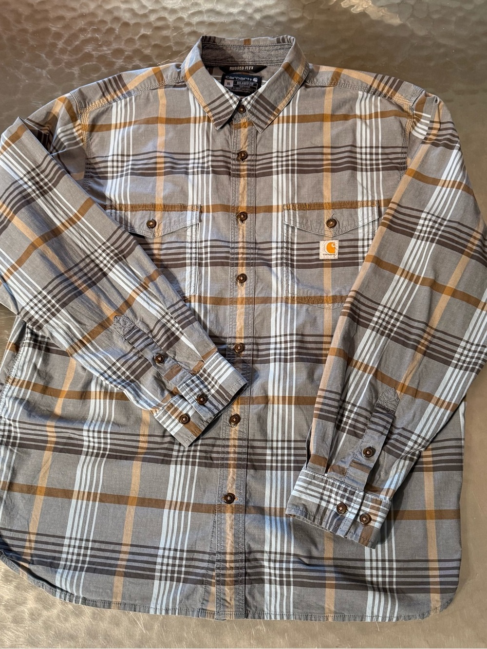 Carhartt Men’s Brown Plaid Long-Sleeve Button-Up Shirt Size XL